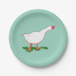 white farm goose paper plates