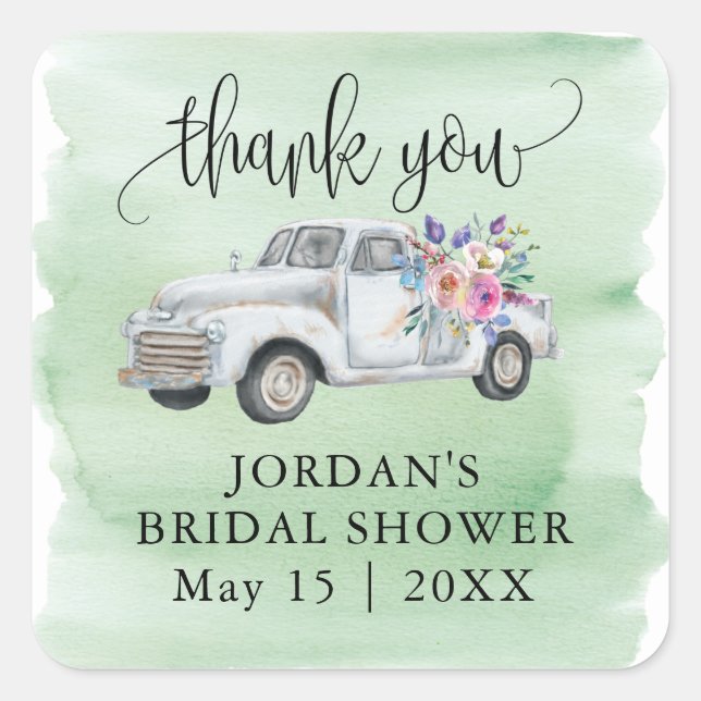 White Farm Truck Bridal Shower Favor  Square Sticker (Front)