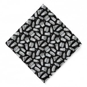 White Fast Food Icons Pattern Bandana