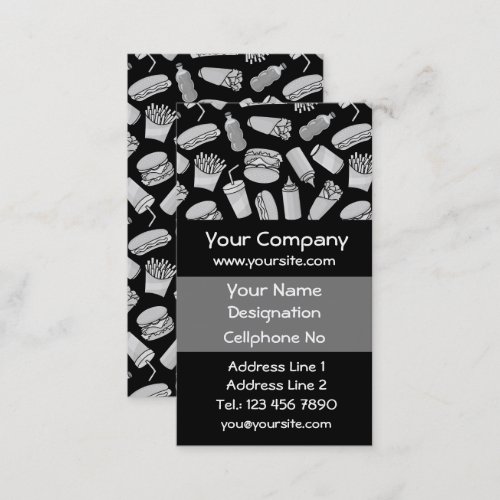 White Fast Food Icons Pattern Business Card