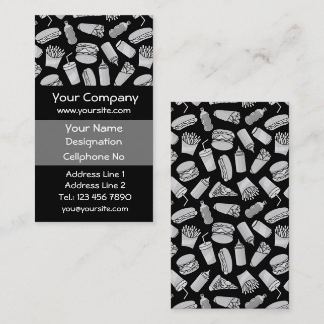 White Fast Food Icons Pattern Business Card (Front/Back)