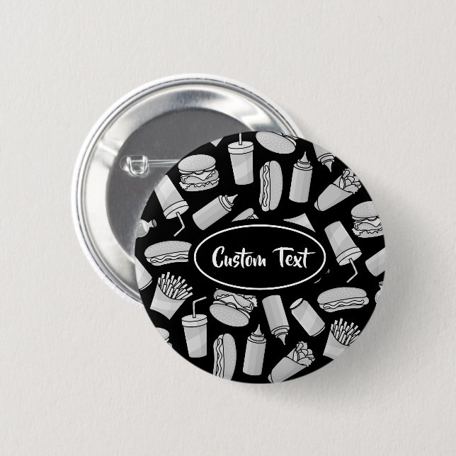 White Fast Food Icons Pattern Button (Front & Back)