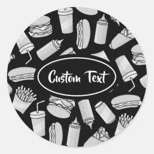 White Fast Food Icons Pattern Classic Round Sticker