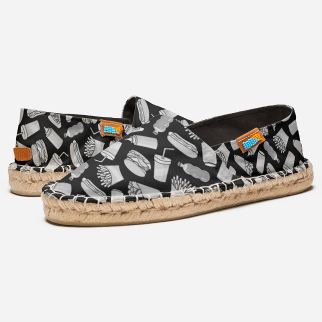 White Fast Food Icons Pattern Espadrilles (Angled)