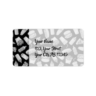 White Fast Food Icons Pattern Label