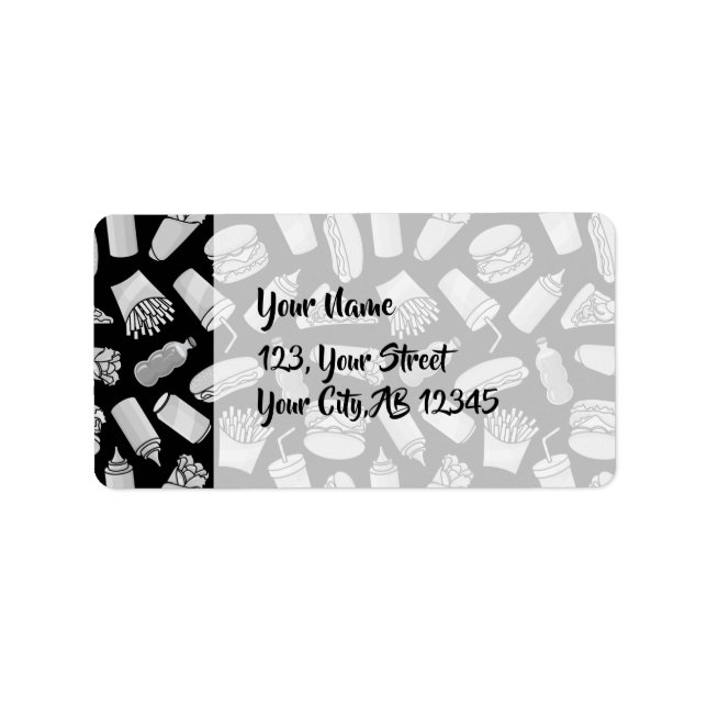 White Fast Food Icons Pattern Label (Front)