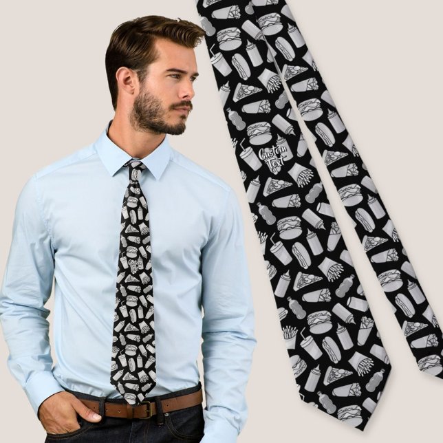White Fast Food Icons Pattern Neck Tie (Creator Uploaded)