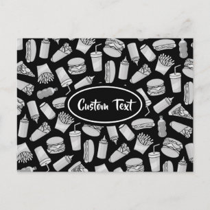 White Fast Food Icons Pattern Postcard