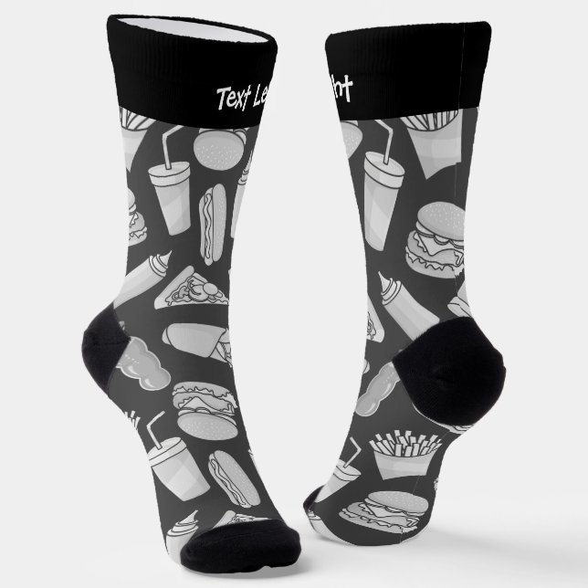 White Fast Food Icons Pattern Socks (Angled)