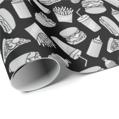 White Fast Food Icons Pattern Wrapping Paper