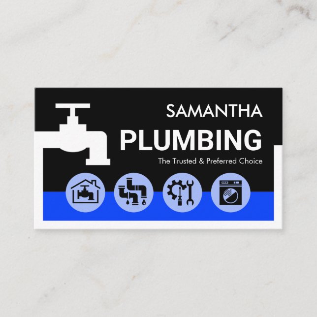 White Faucet Blue Water Pipe Frame Business Card (Front)