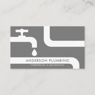 White Faucet & Pipes Plumbing Gray Business Card