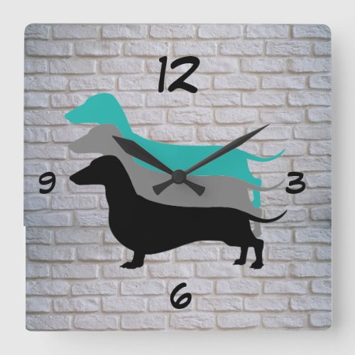 White Faux Brick Dachshund Silhouette Wall Clock