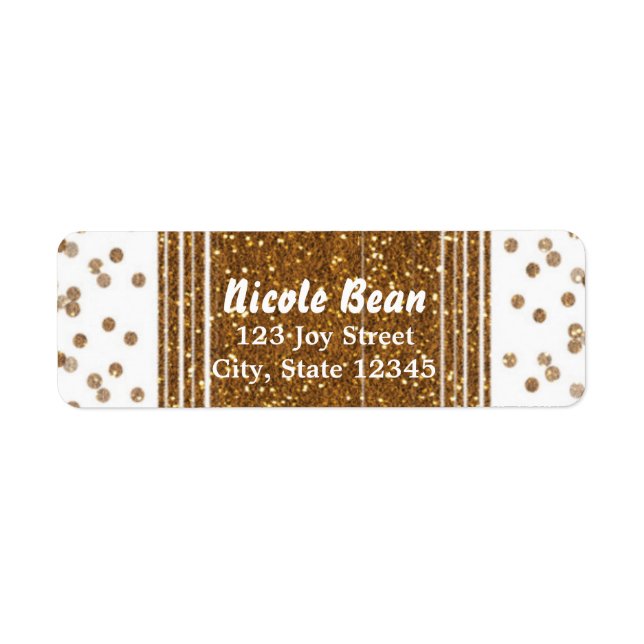 White Faux Brushed Gold Glitter Address Labels (Front)