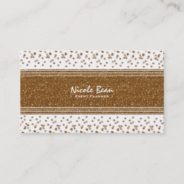 White Faux Brushed Gold Glitter Business Cards (Front)