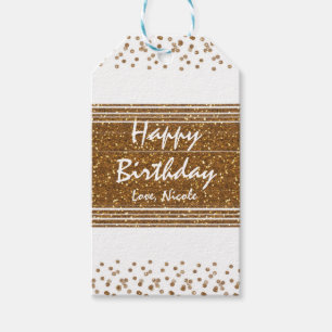 White Faux Brushed Gold Glitter Glamour Gift Tag