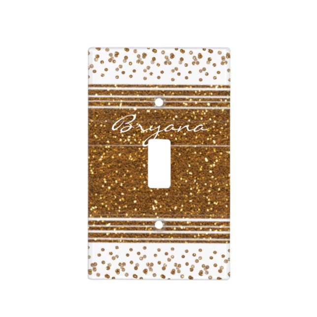 White Faux Brushed Gold Glitter Light Switch Cover (Front)