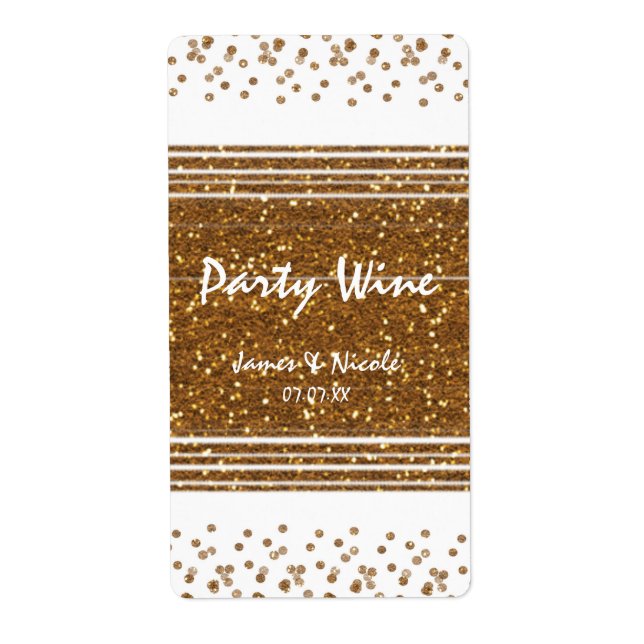 White Faux Brushed Gold Glitter Wine Labels (Front)