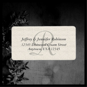 White Faux Burlap Gray Monogram Return Address Label