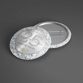 White faux diamonds 25th birthday button