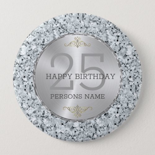 White faux diamonds 25th birthday button