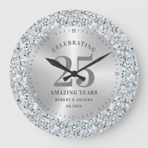White faux diamonds 25th birthday large clock