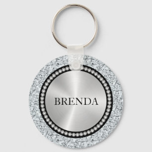 White faux diamonds pattern Monogram Keychain