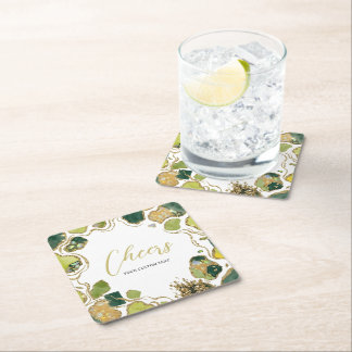 White | Faux Glliter Elegant Square Paper Coaster