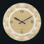 White & Faux Gold Art-Deco Pattern Large Clock<br><div class="desc">Elegant white and faux gold art-deco geometric seamless pattern.</div>
