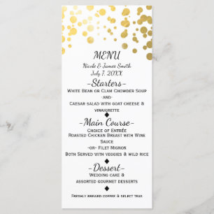 White & Faux Gold Confetti Elegant Menu Card