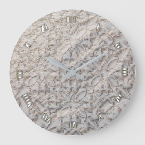 White Faux Gold Distressed Vintage Bas_Relief Look Large Clock