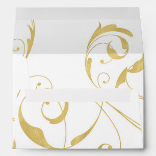 White & Faux Gold Floral Swirl Elegant Wedding Envelope