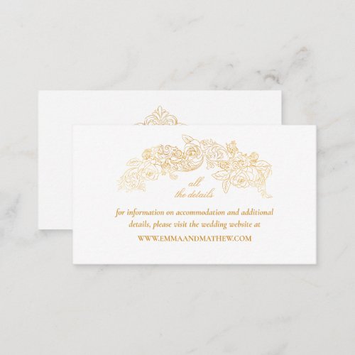 White  Faux Gold Foil Baroque Wedding Website Enclosure Card
