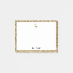 White & Faux Gold Glitter Flamingo, Border w/ Name Post-it Notes