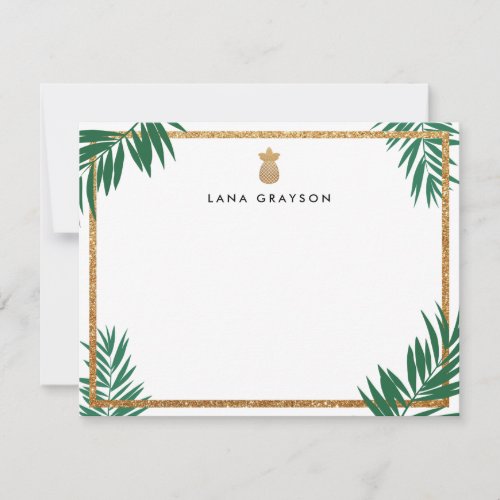 White Faux Gold Glitter Pineapple Personalized Thank You Card