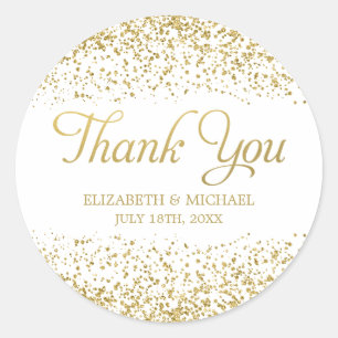 White Faux Gold Glitter Wedding Favor Thank You Classic Round Sticker