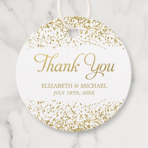 White Faux Gold Glitter Wedding Favor Thank You Favor Tags