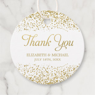 White Faux Gold Glitter Wedding Favor Thank You Tags