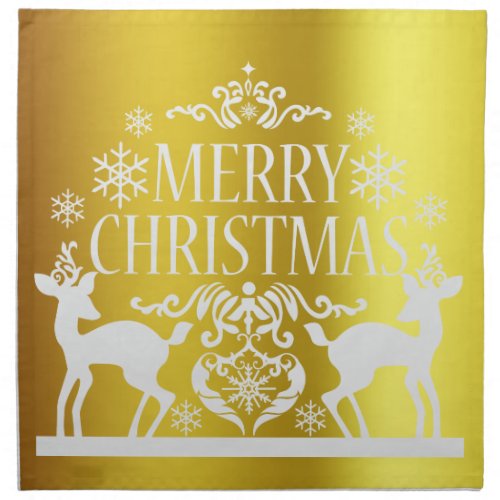 White Faux Gold Merry Christmas Cloth Napkin