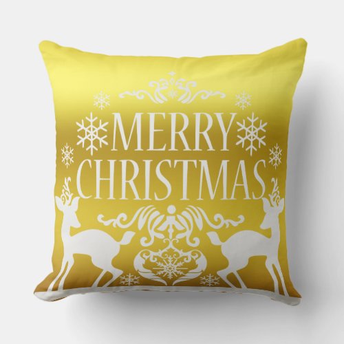 White Faux Gold Merry Christmas Decorative Pillow