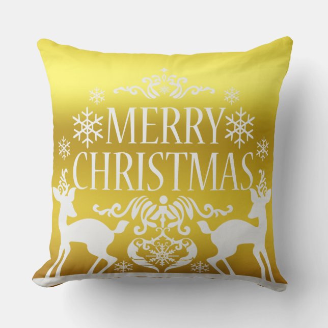 White Faux Gold Merry Christmas Decorative Pillow (Front)