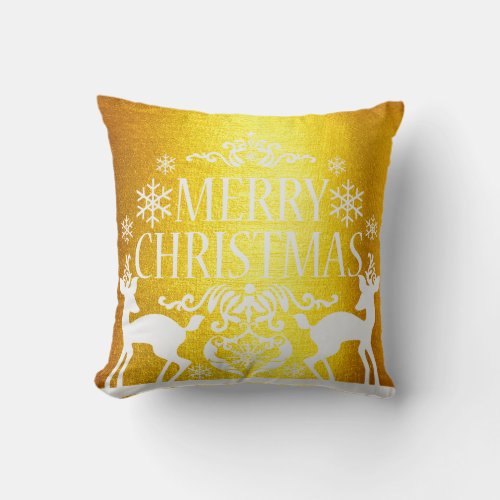 White Faux Gold Merry Christmas  Pillow