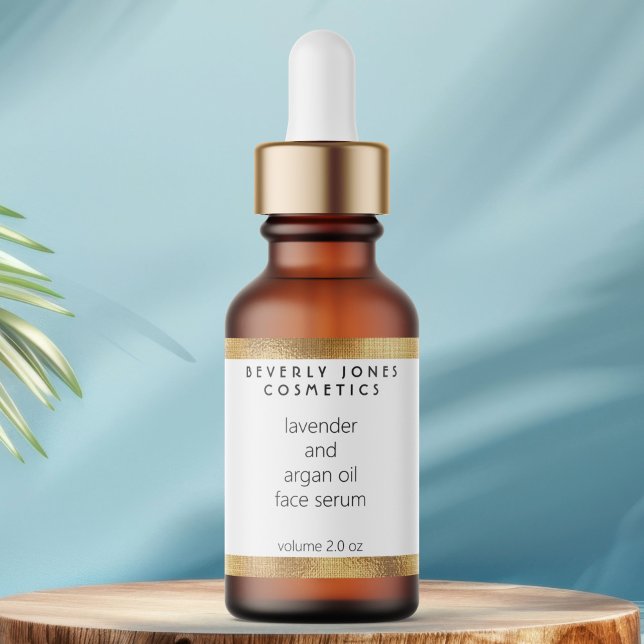 White & Faux Gold Modern Cosmetics Dropper Bottle Label (Creator Uploaded)