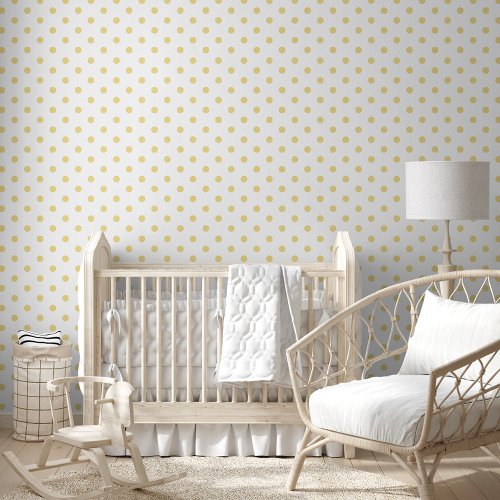 White Faux Gold Polka Dots Kids Room Nursery Decor Wallpaper