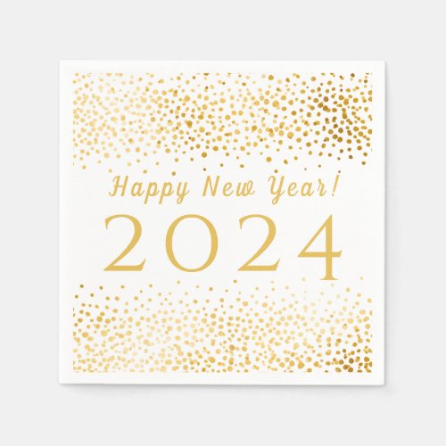White Faux Gold Sparkles Happy New Year 2019 Napkins