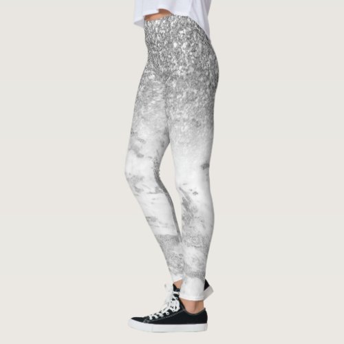 White faux marble and glitter ombre leggings