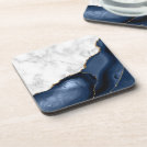 White Faux Marble Gilded Navy Blue Agate Beverage Coaster White Faux Marble Gilded Navy Blue Agate Beverage Coaster