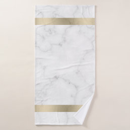 White faux marble gold stripes bath towel set
