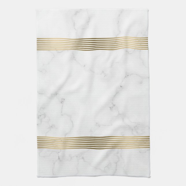 White faux marble gold stripes kitchen towel (Vertical)