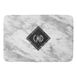 White Faux Marble Monogrammed Bath Mat